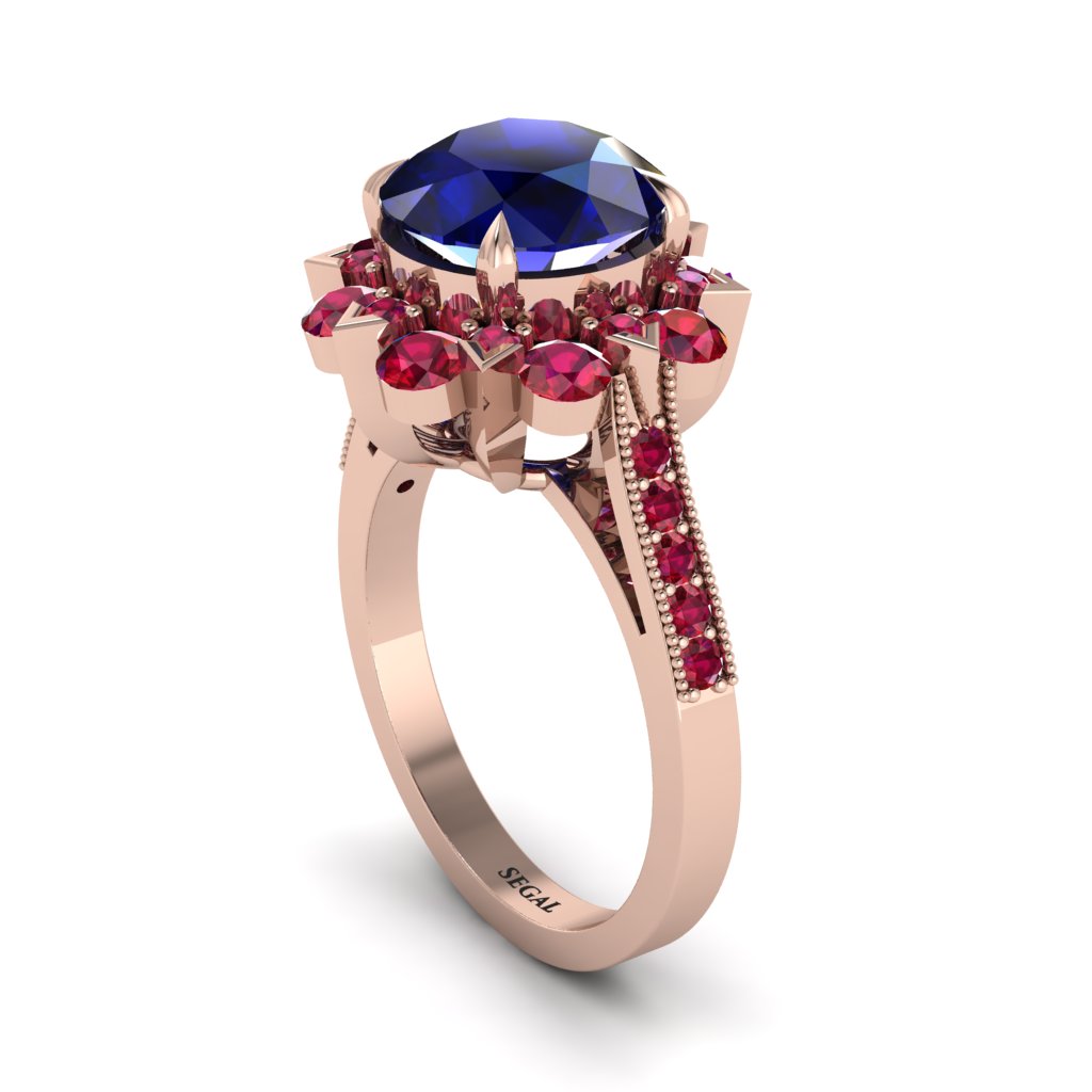 Sapphire Halo Sunburst Engagement Ring - Winter No. 59