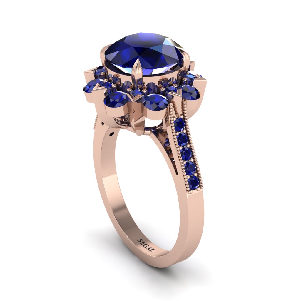Sapphire Halo Sunburst Engagement Ring - Winter No. 74