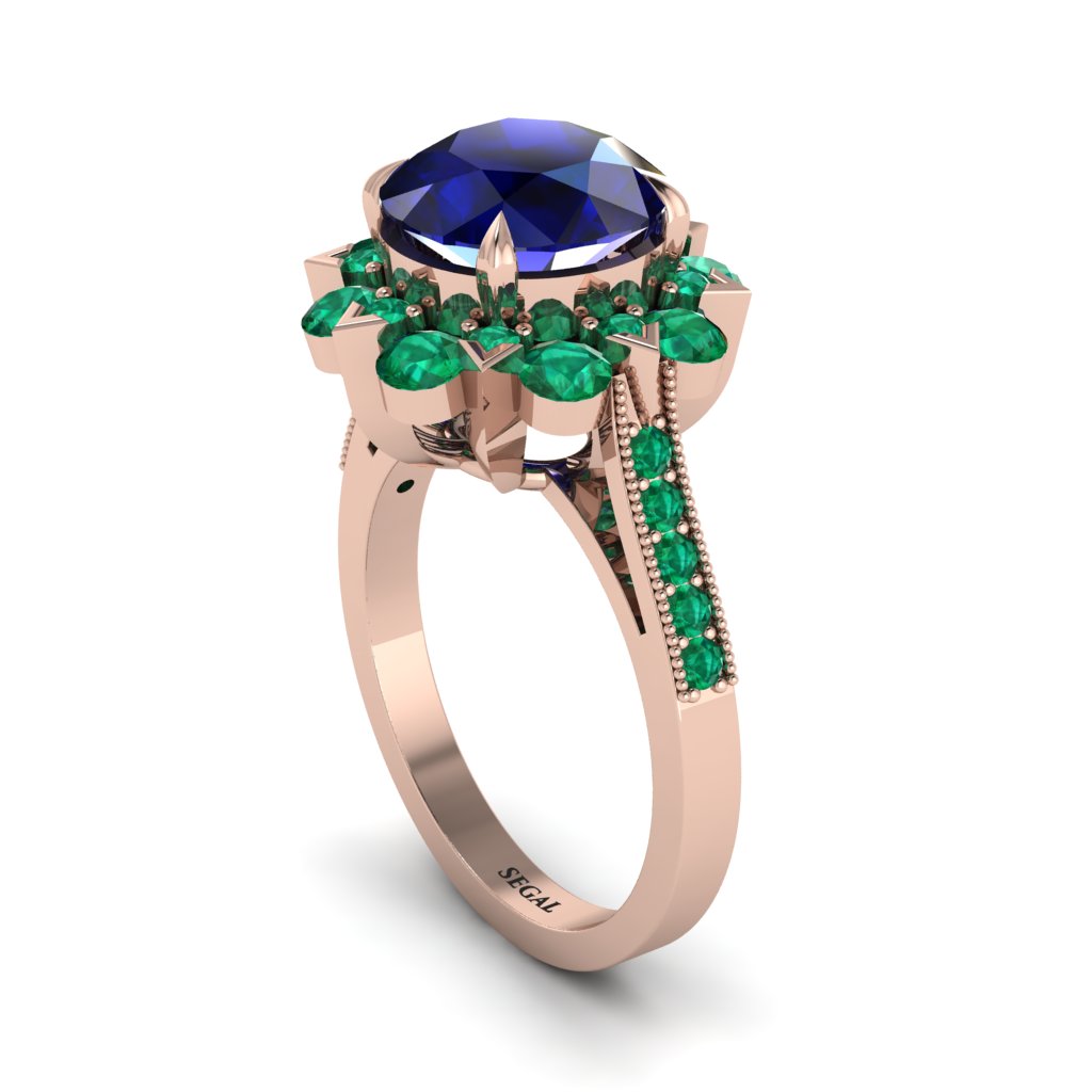 Sapphire Halo Sunburst Engagement Ring - Winter No. 29