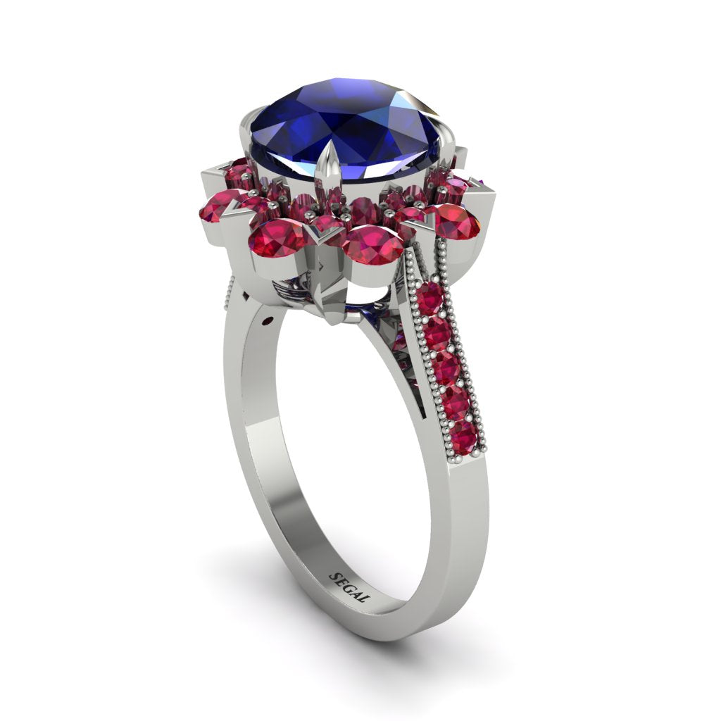Sapphire Halo Sunburst Engagement Ring - Winter No. 60