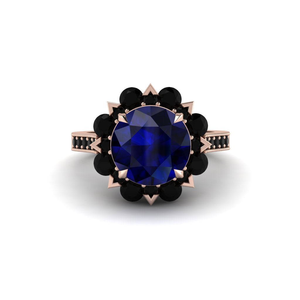 Sapphire Halo Sunburst Engagement Ring - Winter No. 44