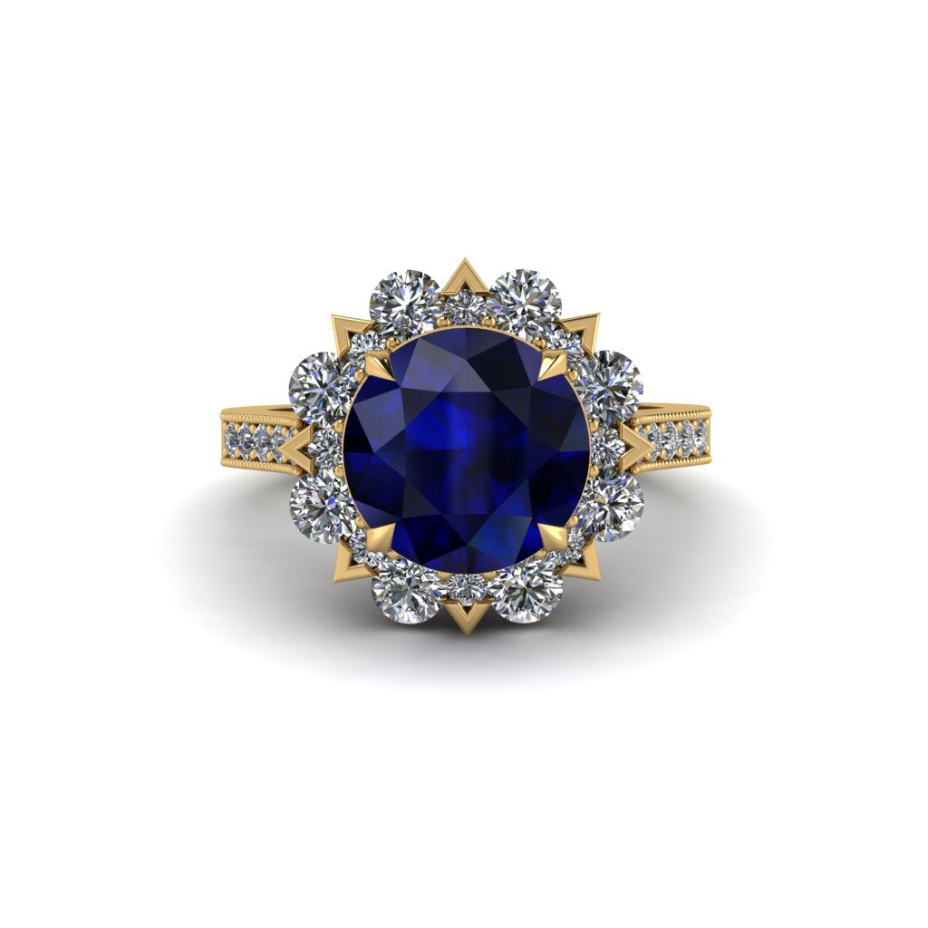 Sapphire Halo Sunburst Engagement Ring - Winter No. 13