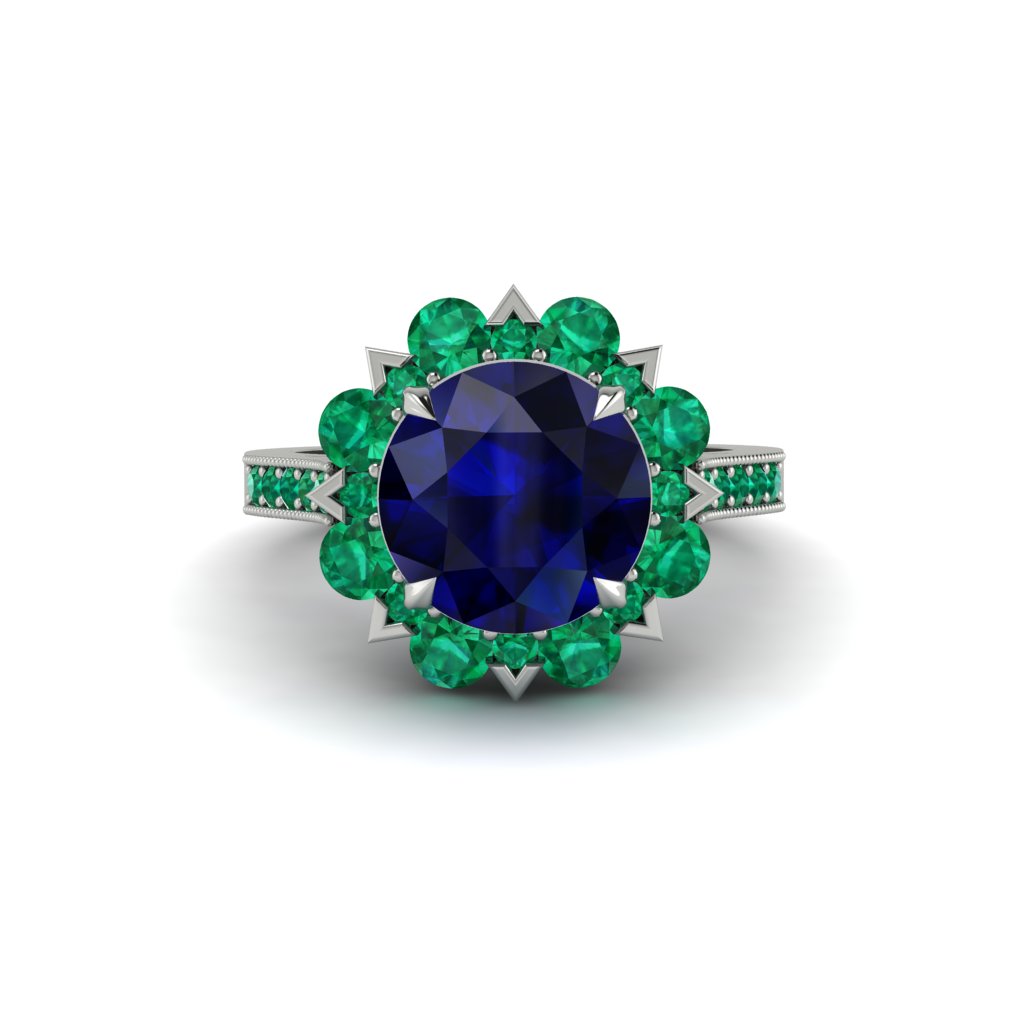 Sapphire Halo Sunburst Engagement Ring - Winter No. 30