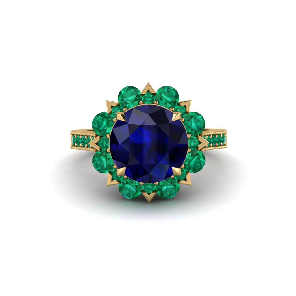 Sapphire Halo Sunburst Engagement Ring - Winter No. 28