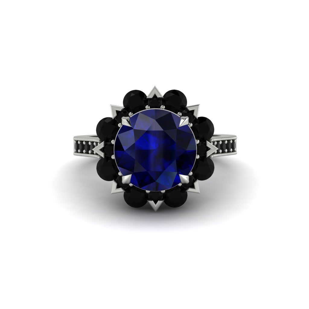 Sapphire Halo Sunburst Engagement Ring - Winter No. 45