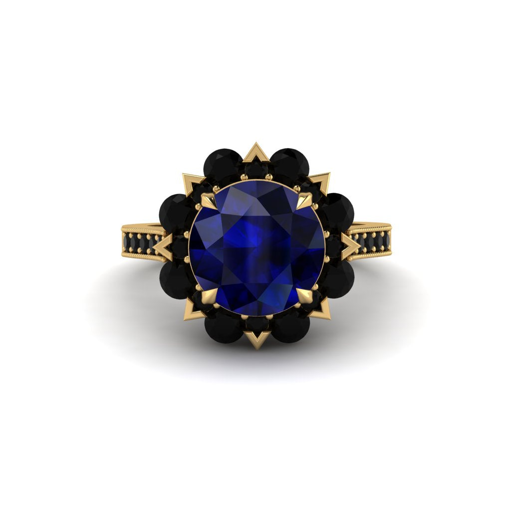 Sapphire Halo Sunburst Engagement Ring - Winter No. 43