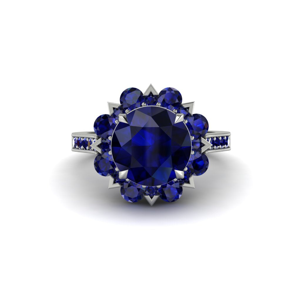 Sapphire Halo Sunburst Engagement Ring - Winter No. 75