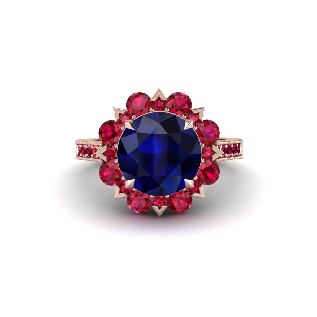 Sapphire Halo Sunburst Engagement Ring - Winter No. 59