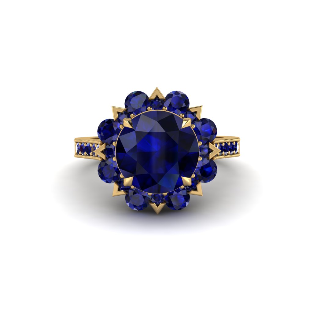 Sapphire Halo Sunburst Engagement Ring - Winter No. 73