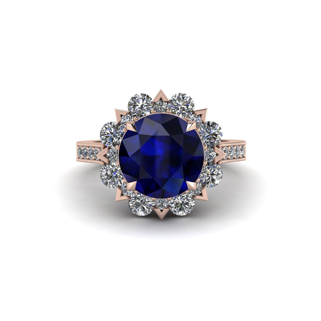 Sapphire Halo Sunburst Engagement Ring - Winter No. 14