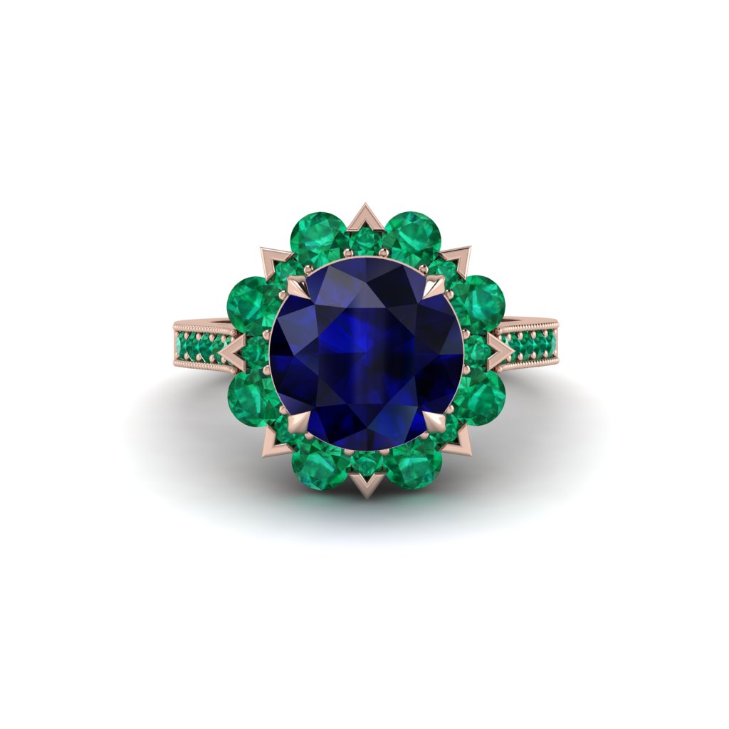 Sapphire Halo Sunburst Engagement Ring - Winter No. 29