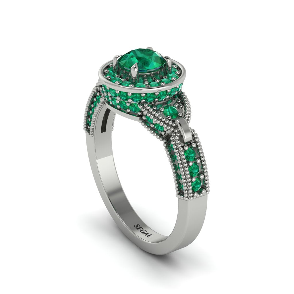 Emerald Double Halo Handmade Engagement Ring - Gracelyn No. 21