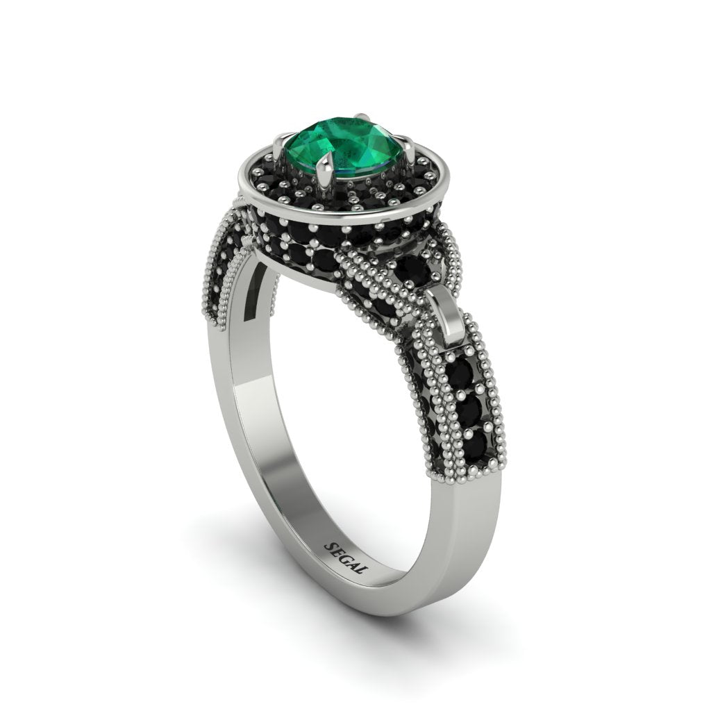 Emerald Double Halo Handmade Engagement Ring - Gracelyn No. 36
