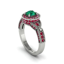 Emerald Double Halo Handmade Engagement Ring - Gracelyn No. 51 image 1
