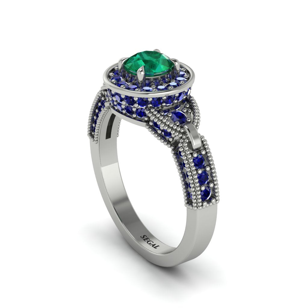 Emerald Double Halo Handmade Engagement Ring - Gracelyn No. 66