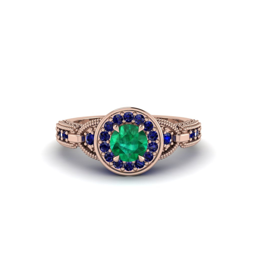 Emerald Double Halo Handmade Engagement Ring - Gracelyn No. 65