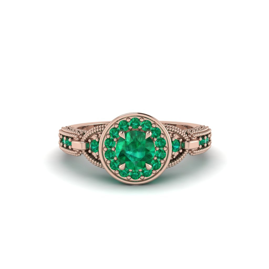 Emerald Double Halo Handmade Engagement Ring - Gracelyn No. 20