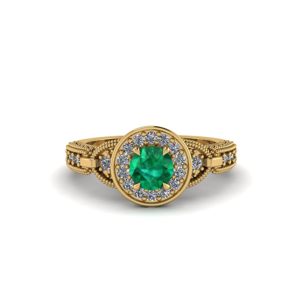 Emerald Double Halo Handmade Engagement Ring - Gracelyn No. 4