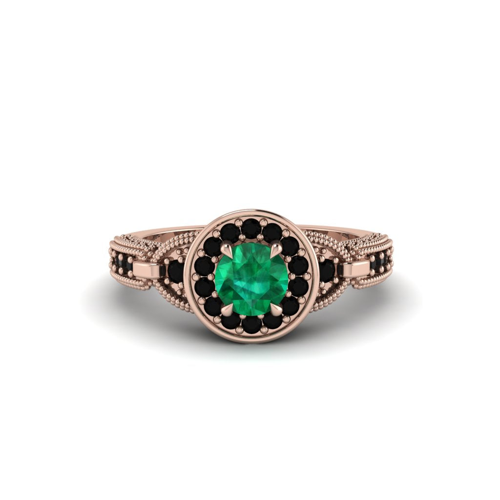 Emerald Double Halo Handmade Engagement Ring - Gracelyn No. 35