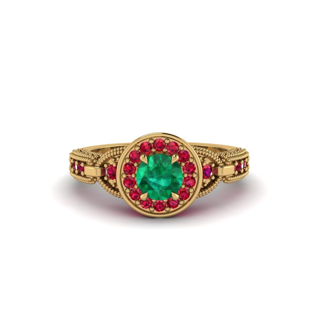 Emerald Double Halo Handmade Engagement Ring - Gracelyn No. 49