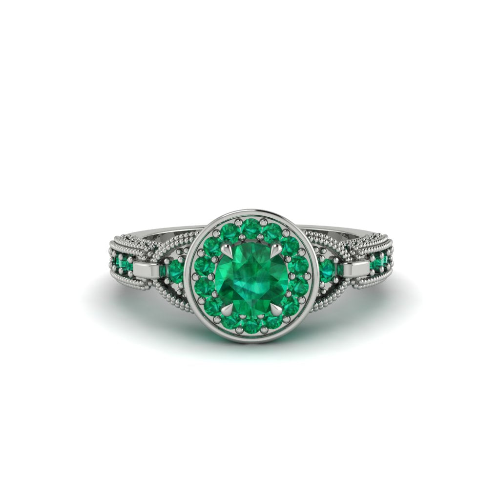 Emerald Double Halo Handmade Engagement Ring - Gracelyn No. 21