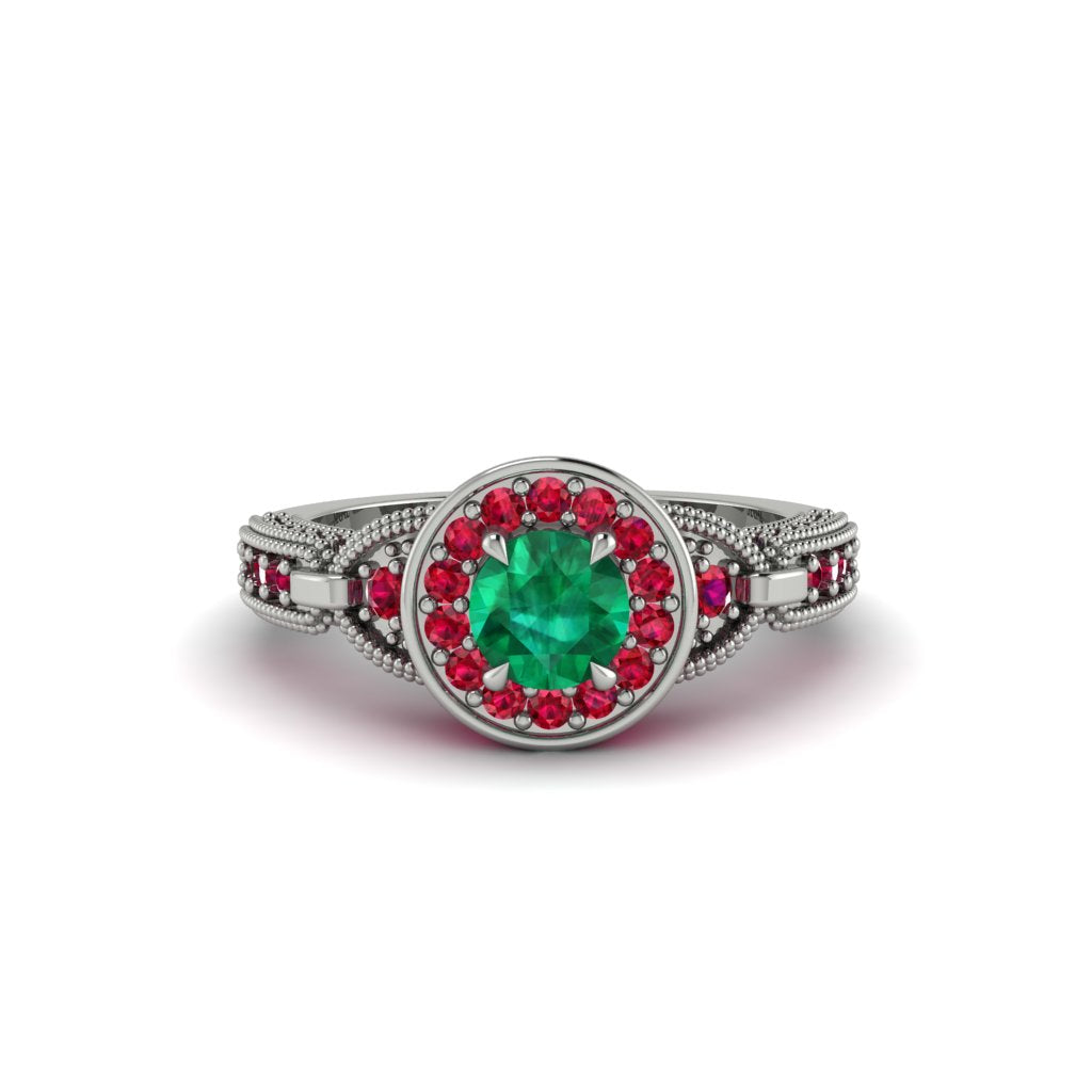 Emerald Double Halo Handmade Engagement Ring - Gracelyn No. 51