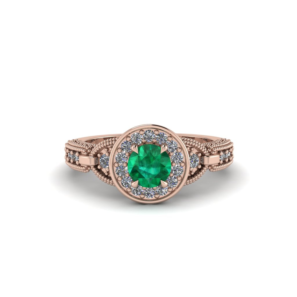 Emerald Double Halo Handmade Engagement Ring - Gracelyn No. 5