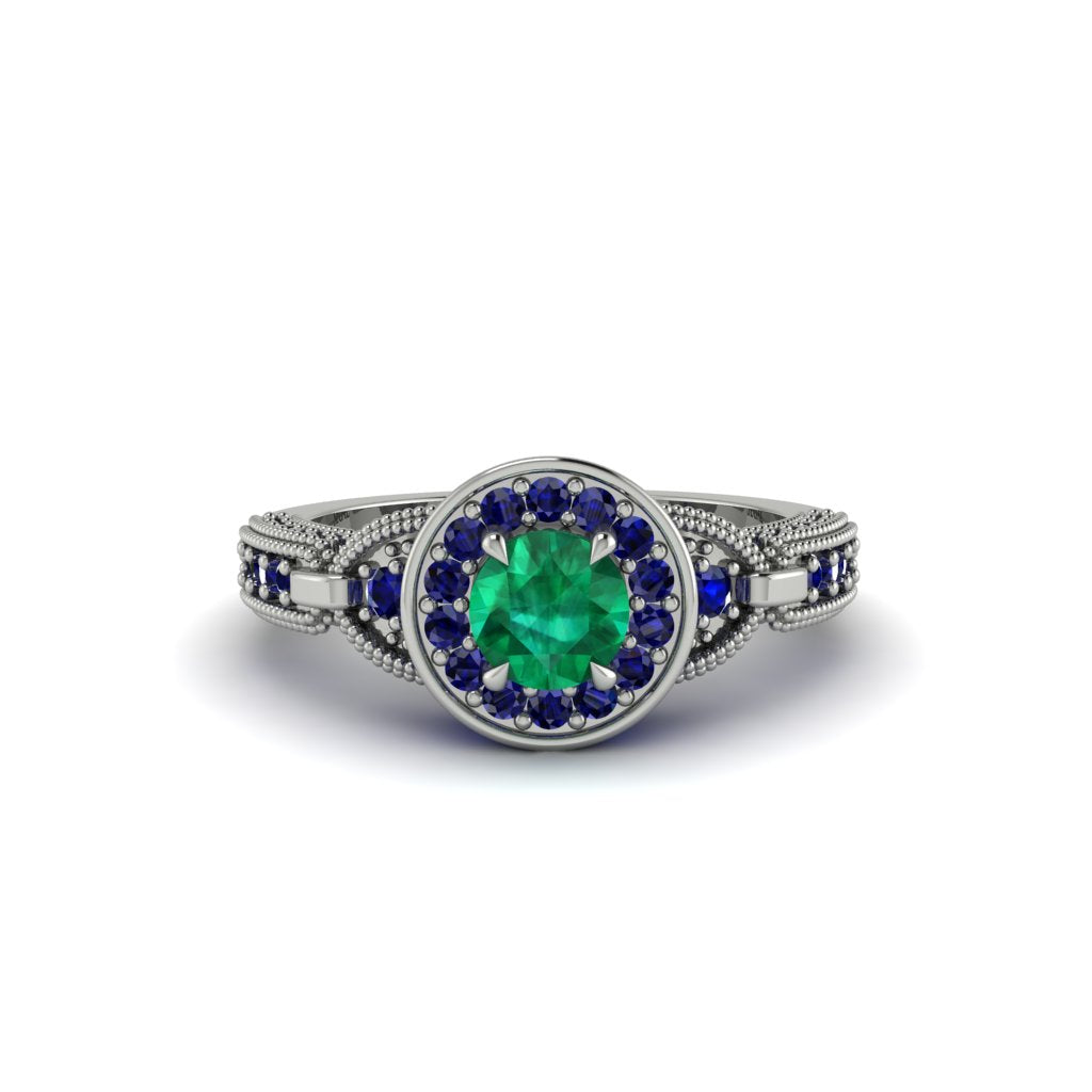 Emerald Double Halo Handmade Engagement Ring - Gracelyn No. 66