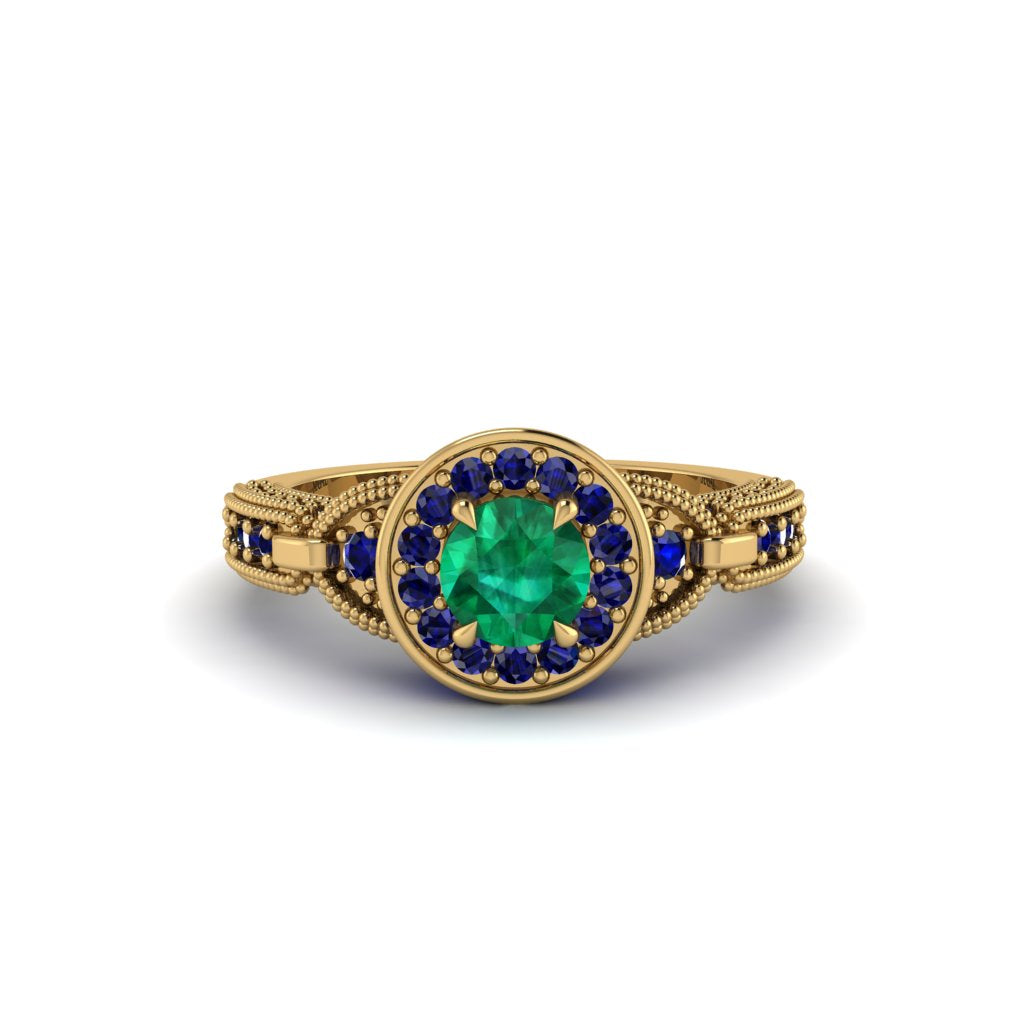 Emerald Double Halo Handmade Engagement Ring - Gracelyn No. 64