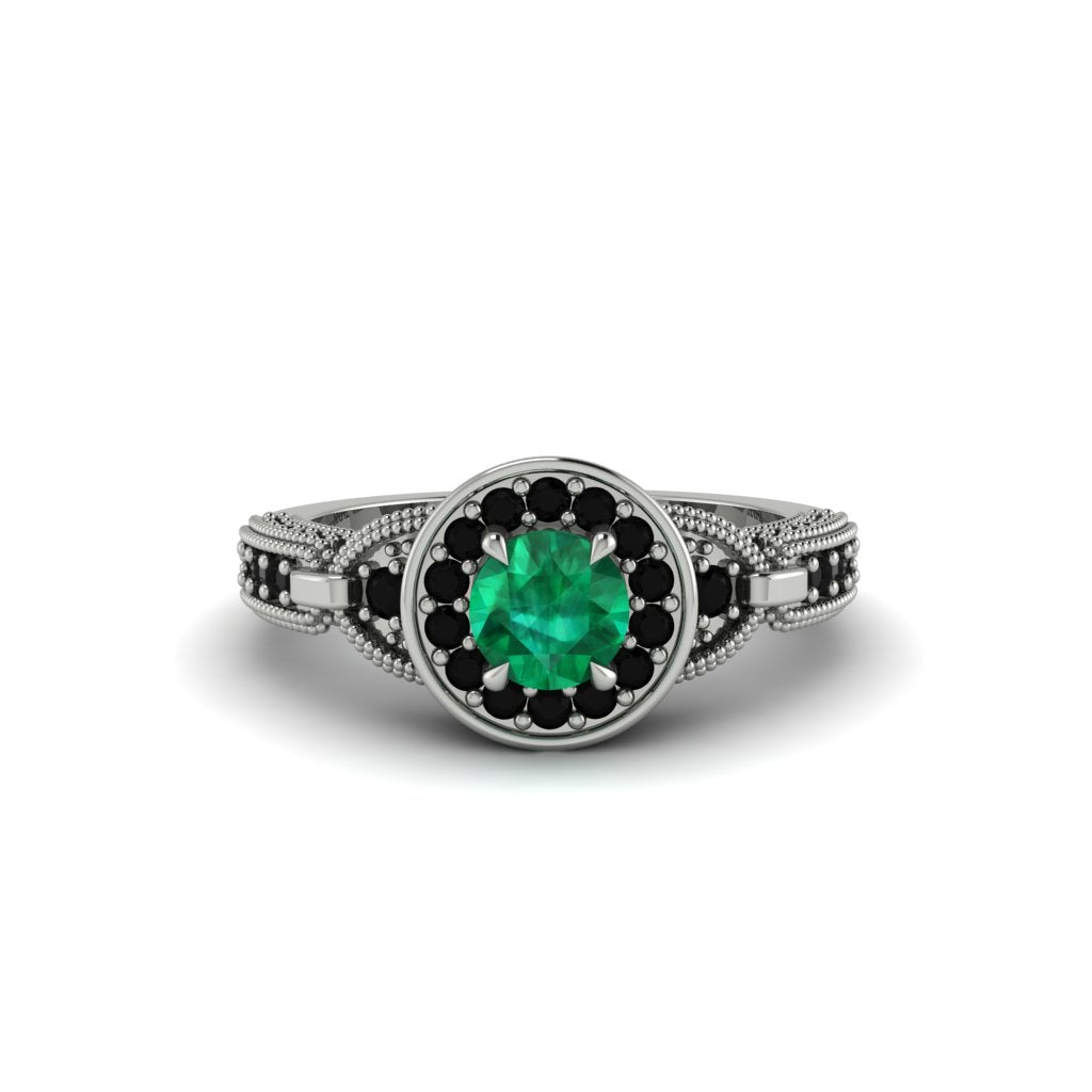 Emerald Double Halo Handmade Engagement Ring - Gracelyn No. 36