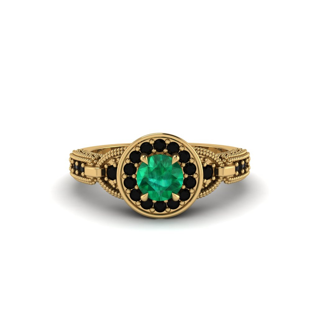 Emerald Double Halo Handmade Engagement Ring - Gracelyn No. 34