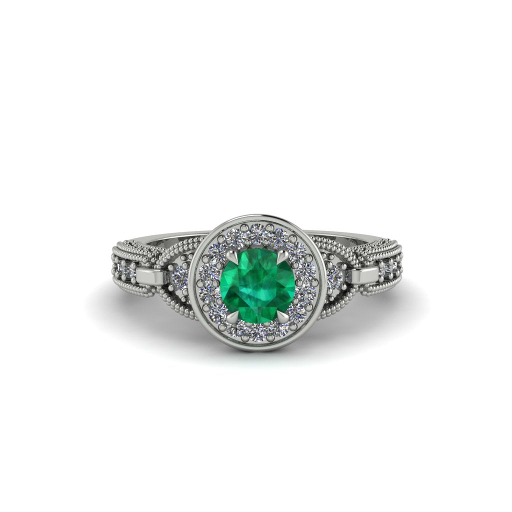 Emerald Double Halo Handmade Engagement Ring - Gracelyn No. 6