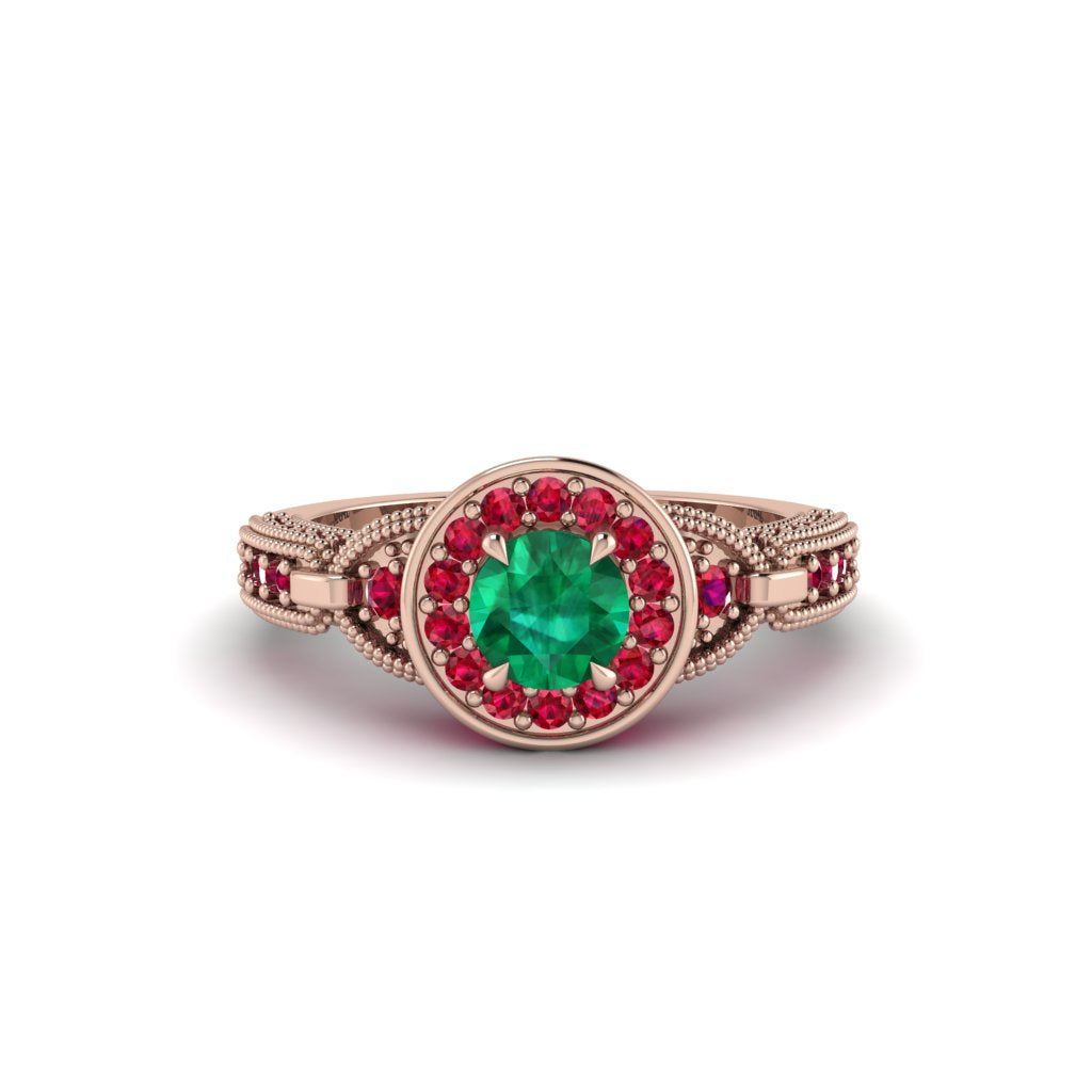 Emerald Double Halo Handmade Engagement Ring - Gracelyn No. 50