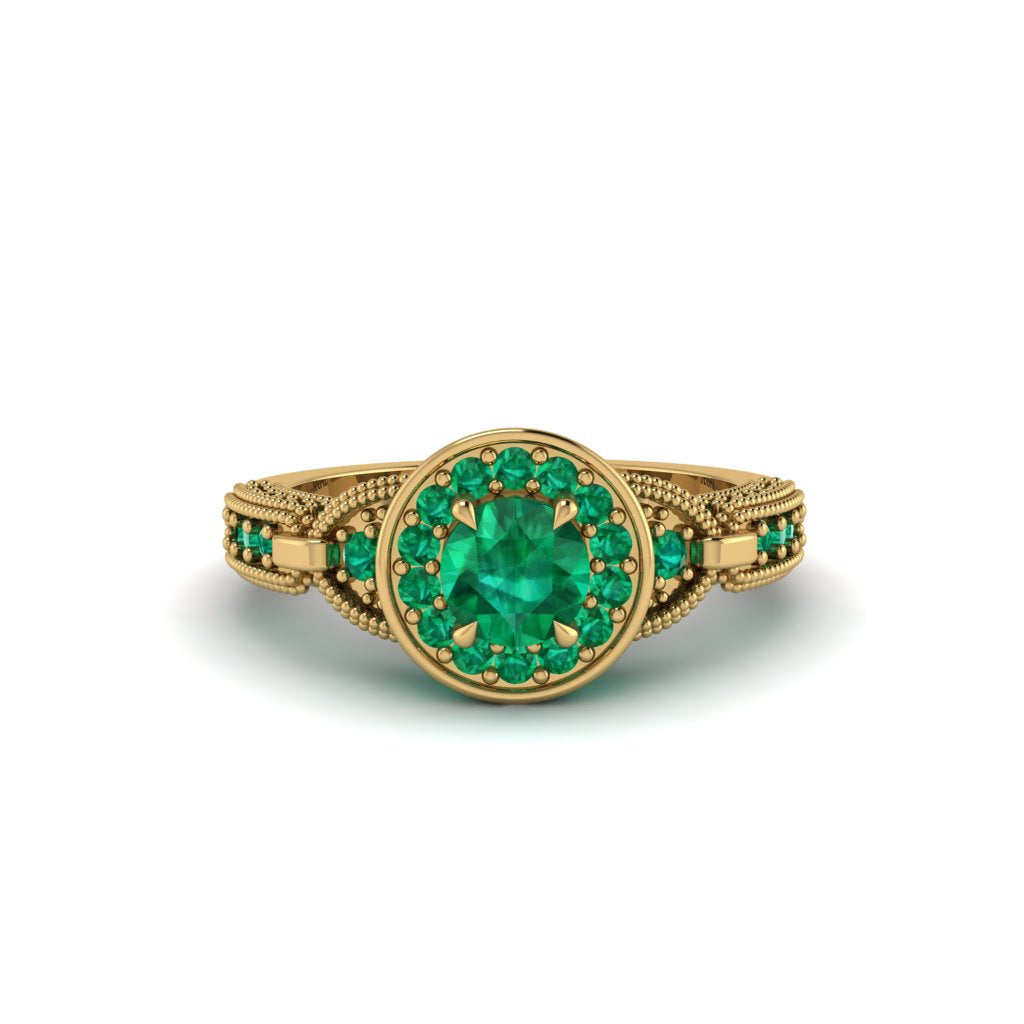 Emerald Double Halo Handmade Engagement Ring - Gracelyn No. 19