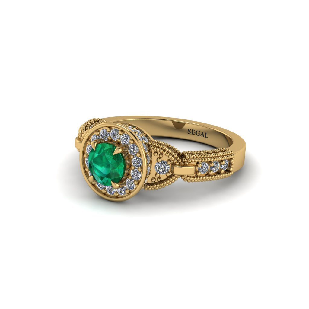 Emerald Double Halo Handmade Engagement Ring - Gracelyn No. 4
