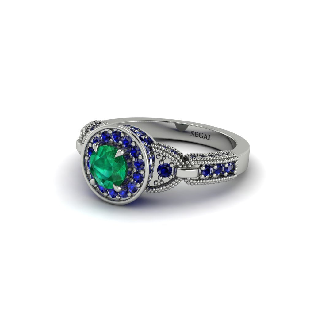 Emerald Double Halo Handmade Engagement Ring - Gracelyn No. 66