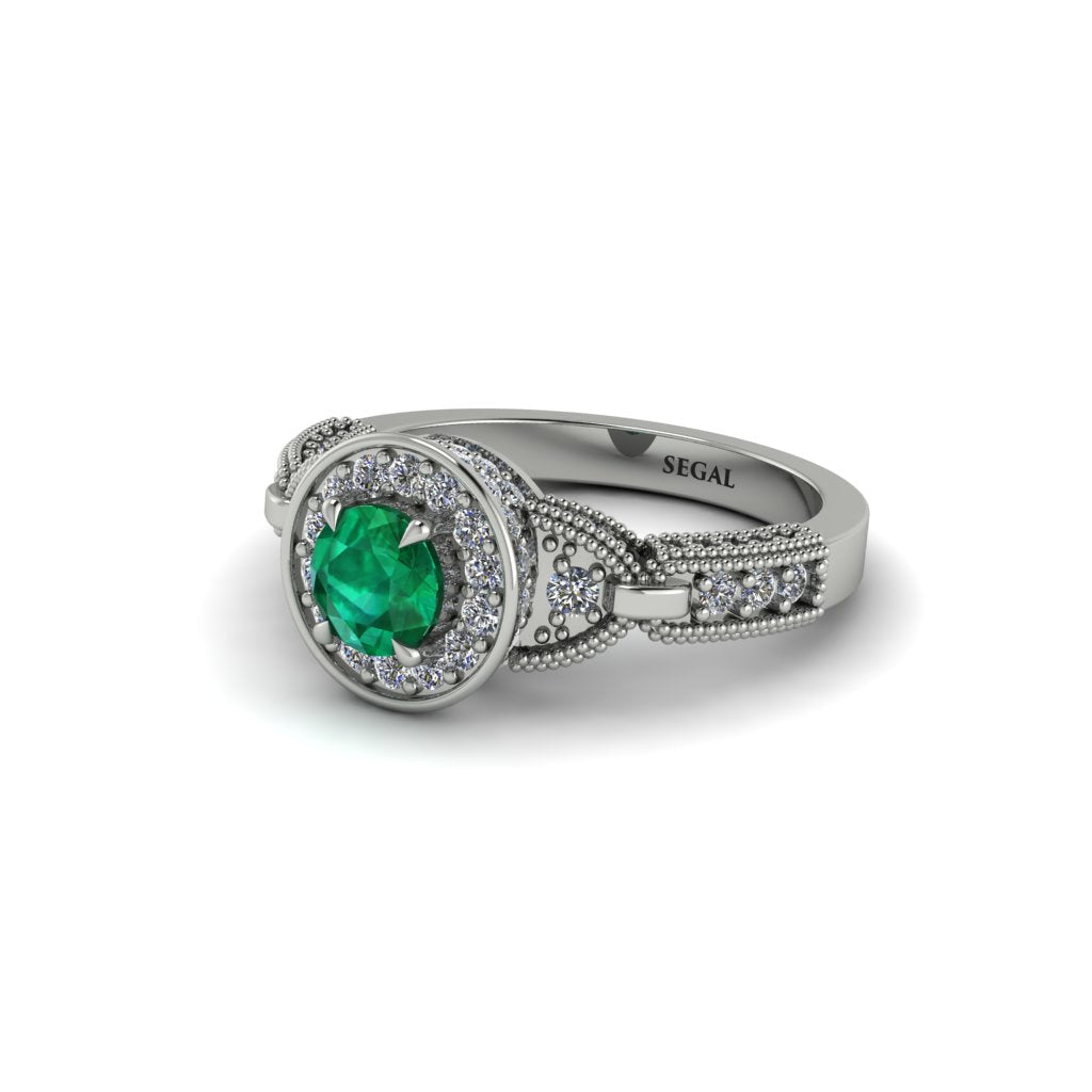 Emerald Double Halo Handmade Engagement Ring - Gracelyn No. 6