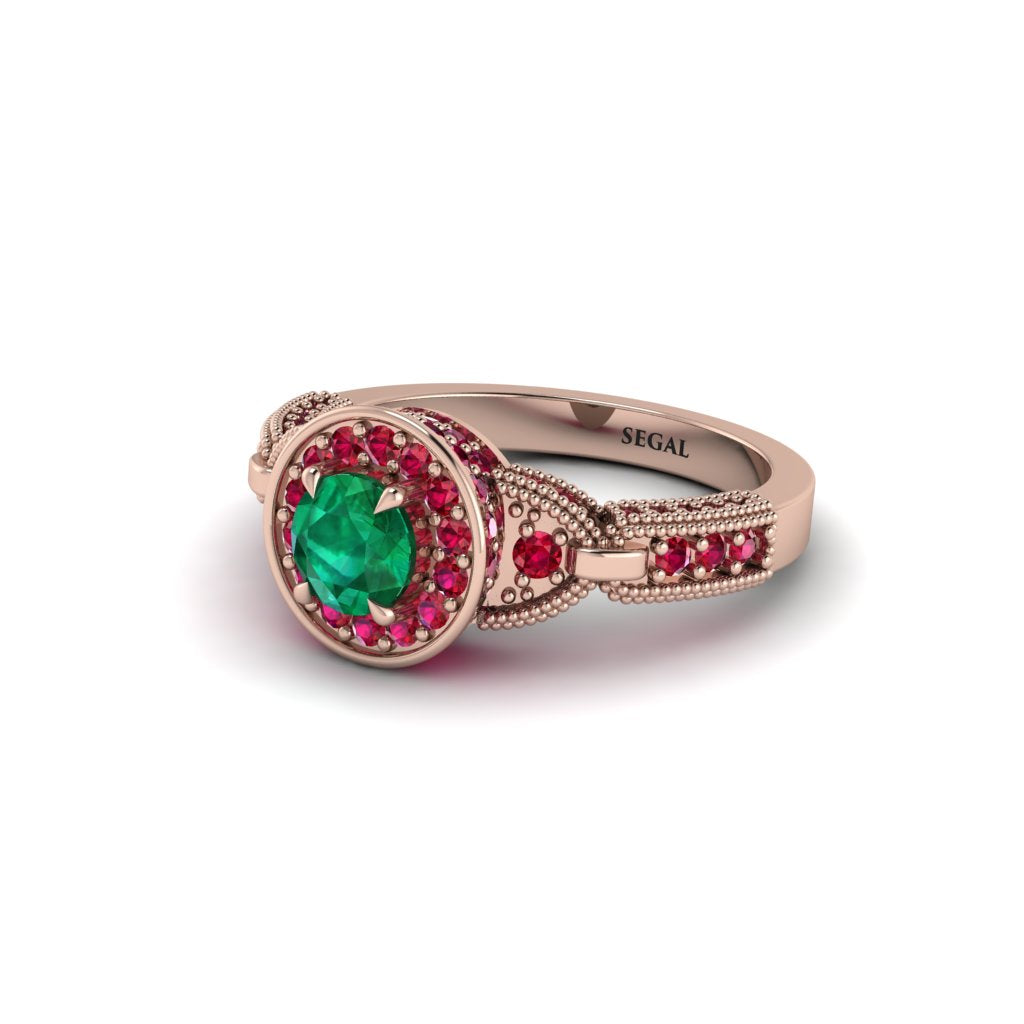 Emerald Double Halo Handmade Engagement Ring - Gracelyn No. 50
