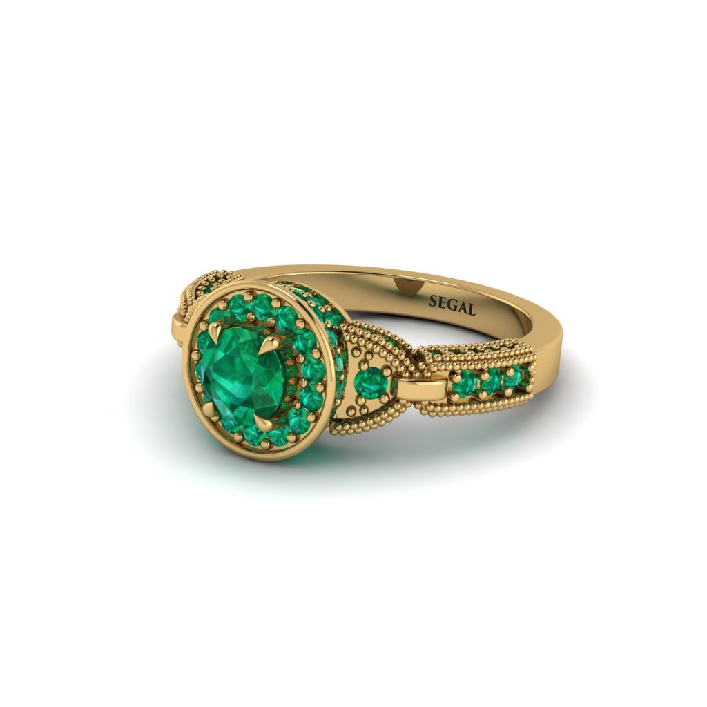 Emerald Double Halo Handmade Engagement Ring - Gracelyn No. 19