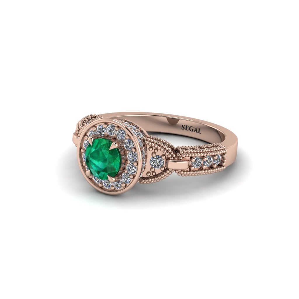 Emerald Double Halo Handmade Engagement Ring - Gracelyn No. 5