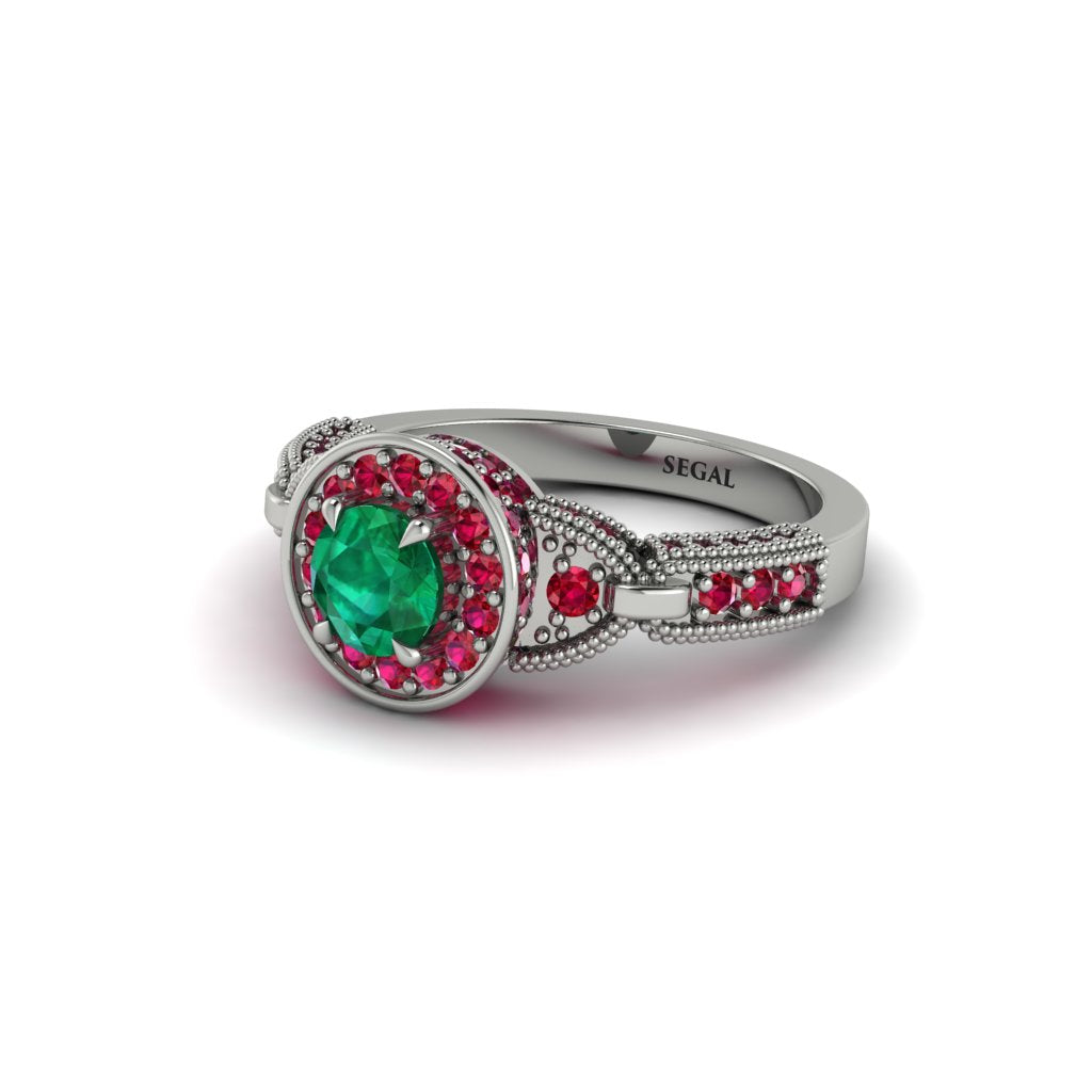 Emerald Double Halo Handmade Engagement Ring - Gracelyn No. 51