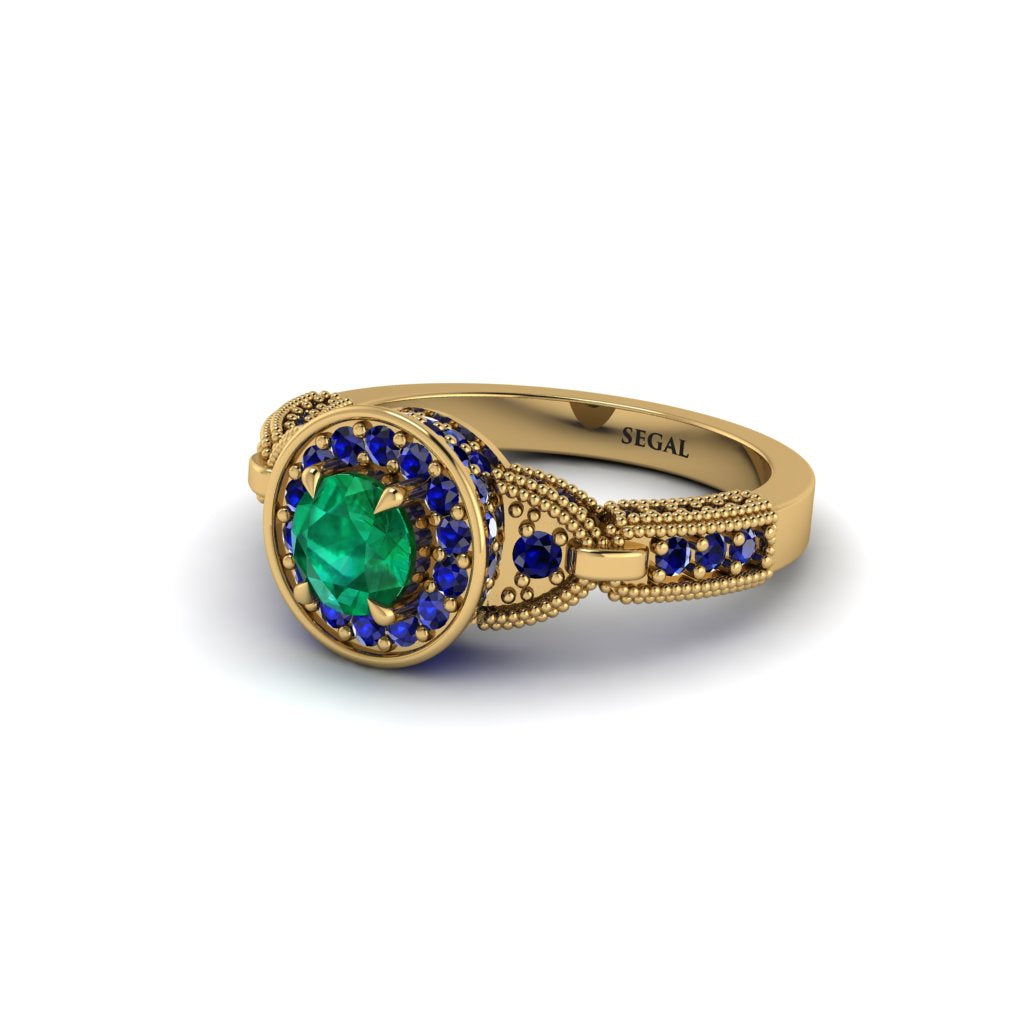 Emerald Double Halo Handmade Engagement Ring - Gracelyn No. 64