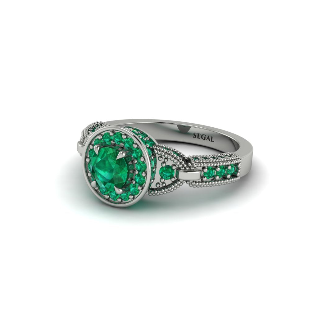 Emerald Double Halo Handmade Engagement Ring - Gracelyn No. 21