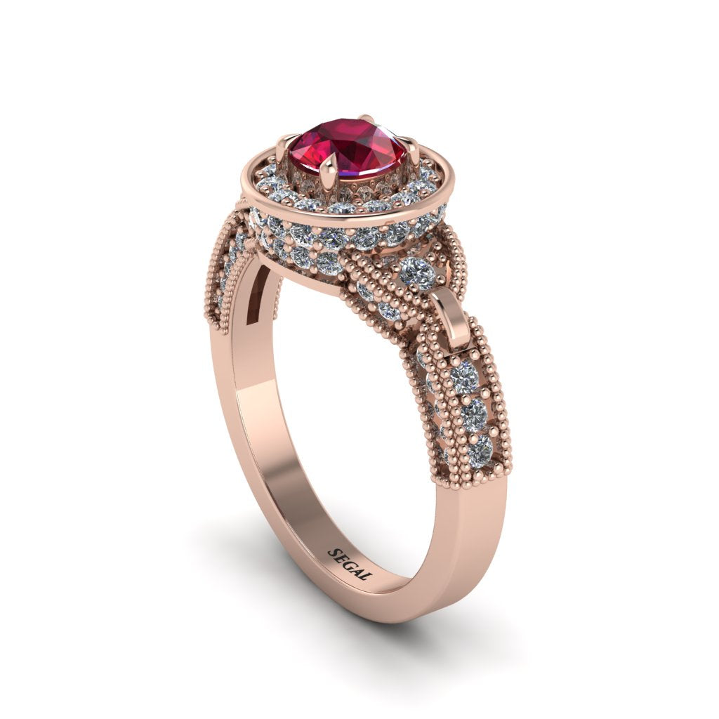 Ruby Double Halo Handmade Engagement Ring - Gracelyn No. 11