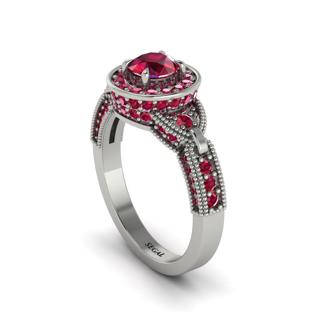 Ruby Double Halo Handmade Engagement Ring - Gracelyn No. 57