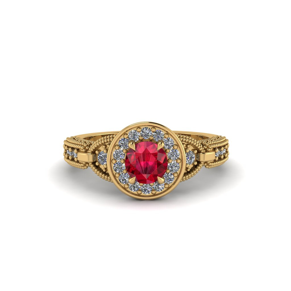 Ruby Double Halo Handmade Engagement Ring - Gracelyn No. 10