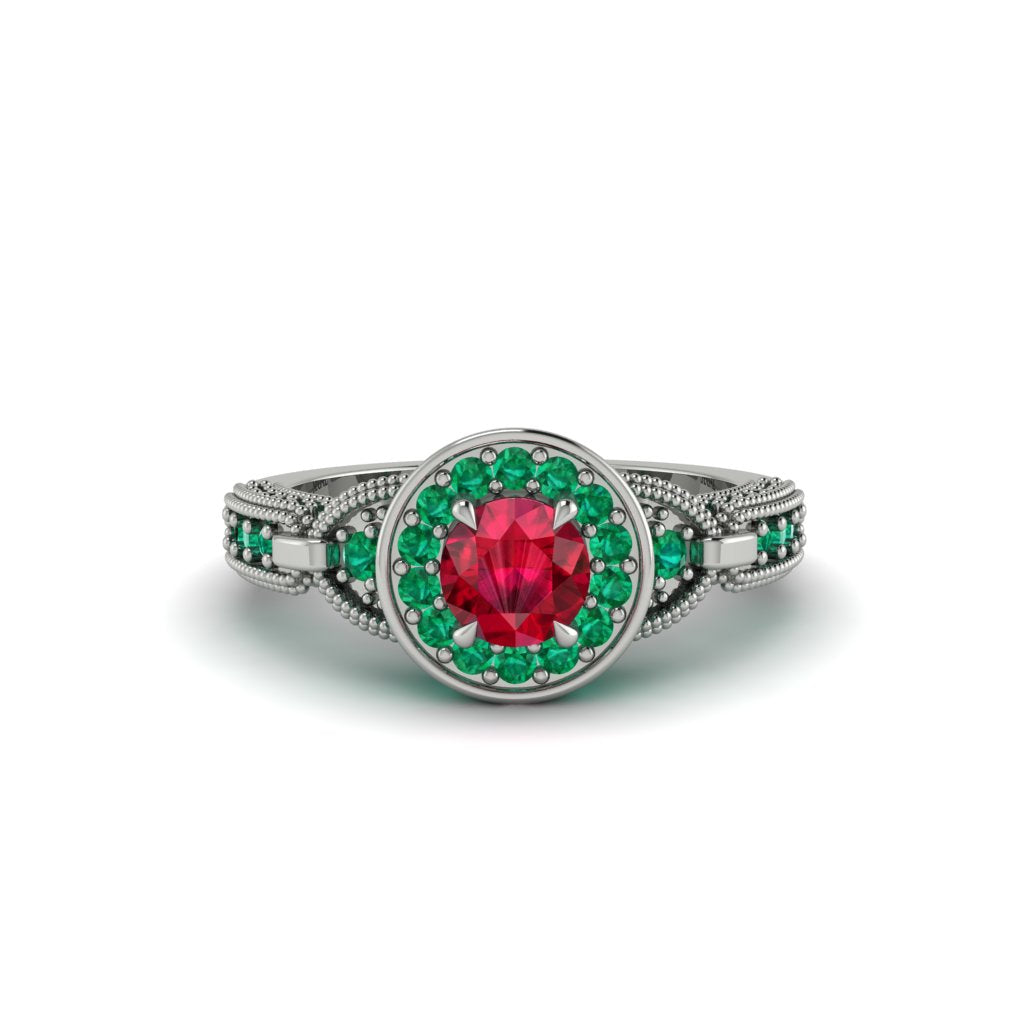 Ruby Double Halo Handmade Engagement Ring - Gracelyn No. 27