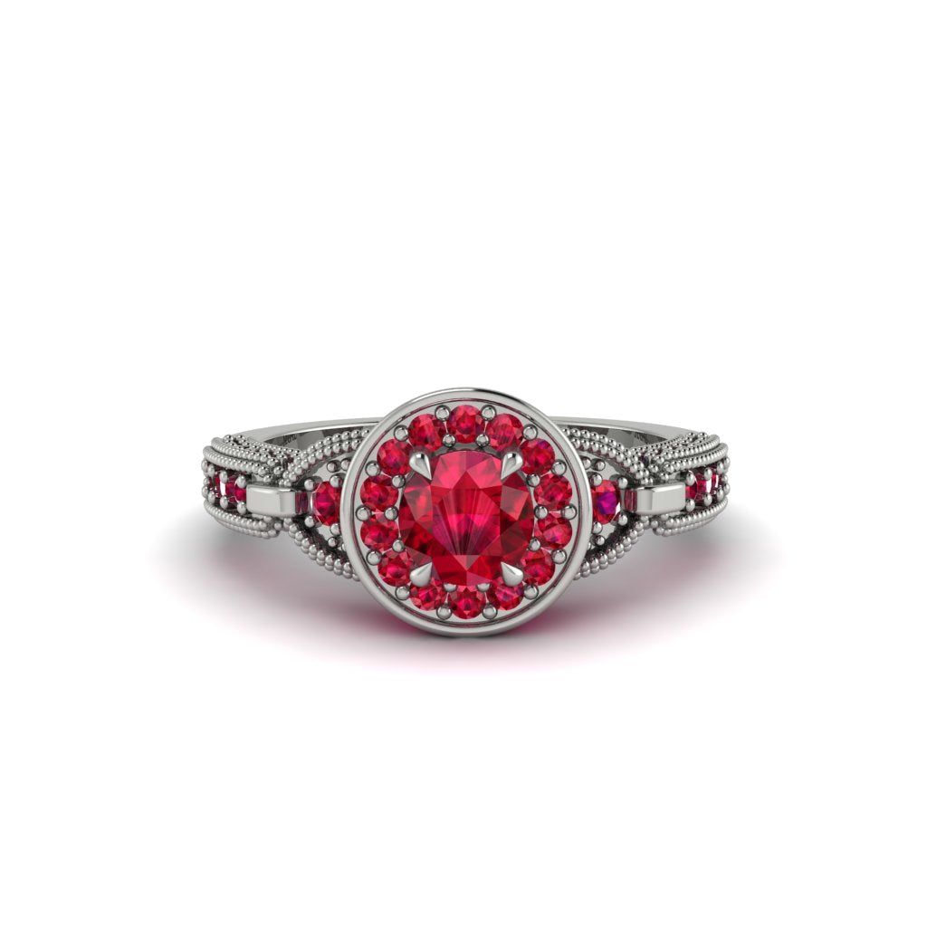 Ruby Double Halo Handmade Engagement Ring - Gracelyn No. 57