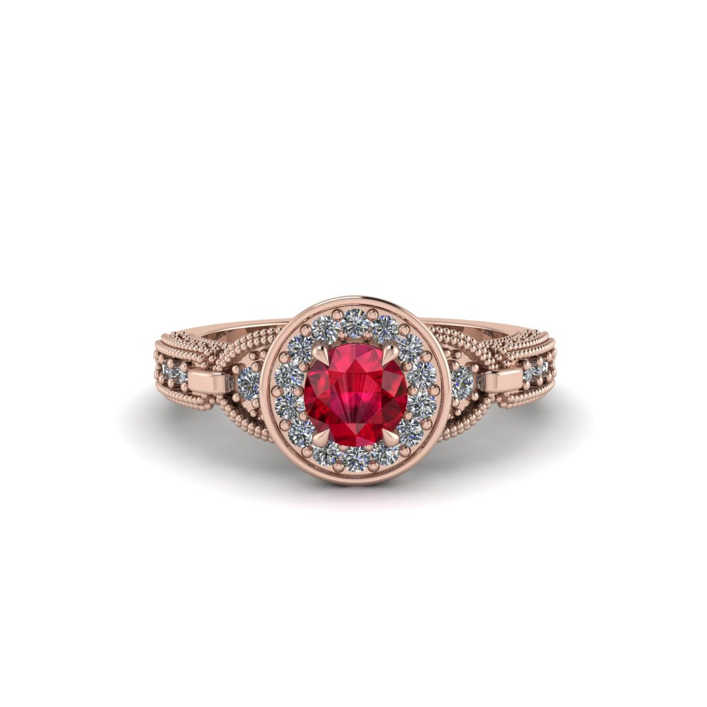 Ruby Double Halo Handmade Engagement Ring - Gracelyn No. 11