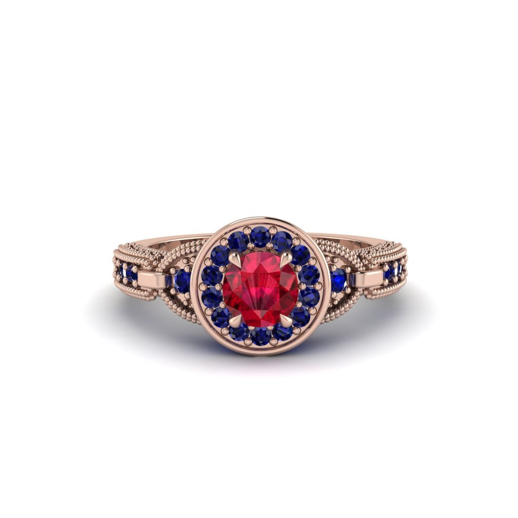 Ruby Double Halo Handmade Engagement Ring - Gracelyn No. 71